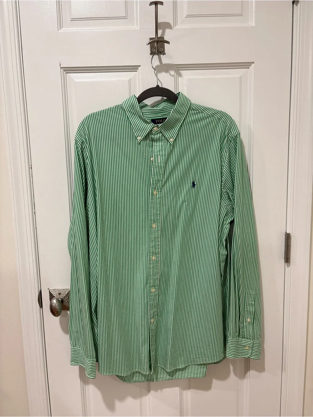 Polo by Ralph Lauren Green and White Striped Button-Down Shirt XL 17.5 Neck size